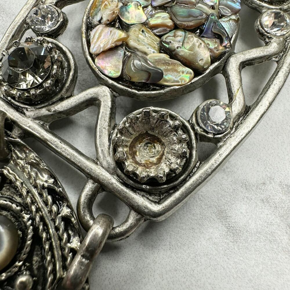 Abalone Shell Rhinestone Statement Chain Link Bel… - image 10